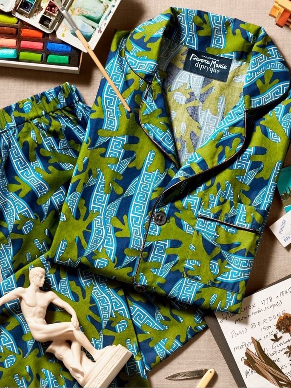 Diptyque Paris x Pierre Marie Philosykos Luxury Cotton Pajama Set - Limited Edit
